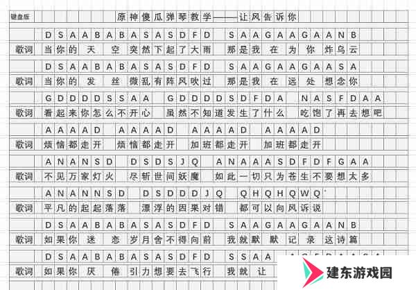 原神让风告诉你琴谱是什么-让风告诉你琴谱一览